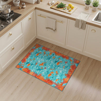 Ocean Fish Coral Washable Area Rug