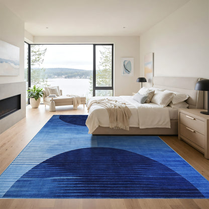 Navy Dual Striped Semicircles Rug