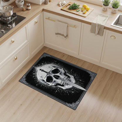 Gothic Skull Sword Black White Area Rug