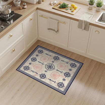 Distressed Vintage Blue and Teal Vintage Nautical Compass Area Rug