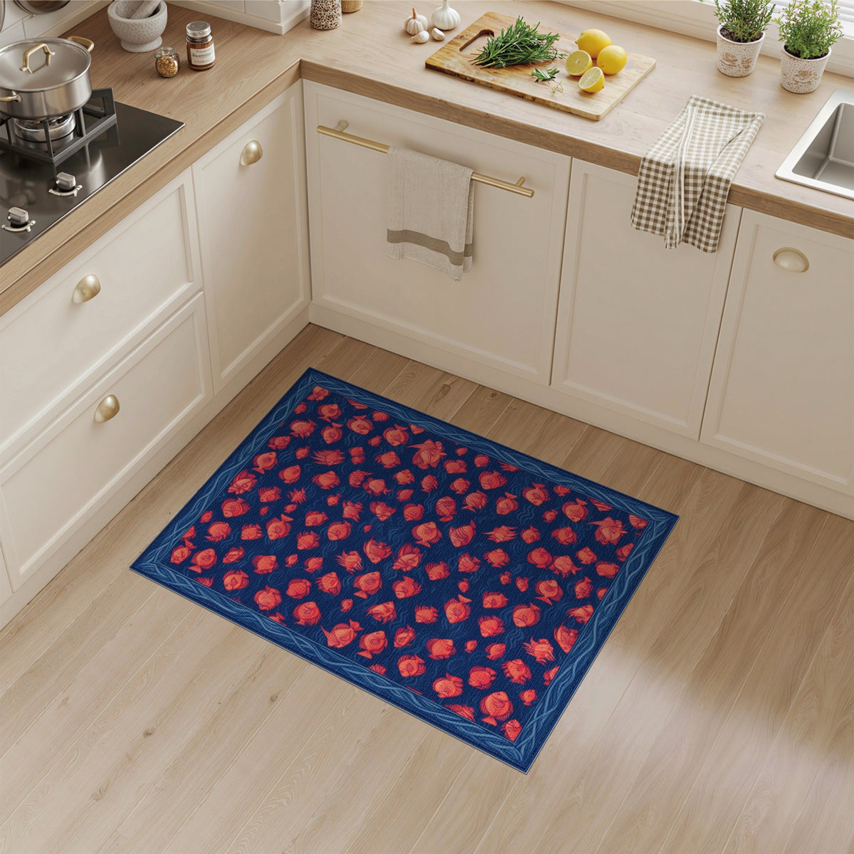 Blue and Teal Coastal Beach Blue Coastal Fish Area Rug