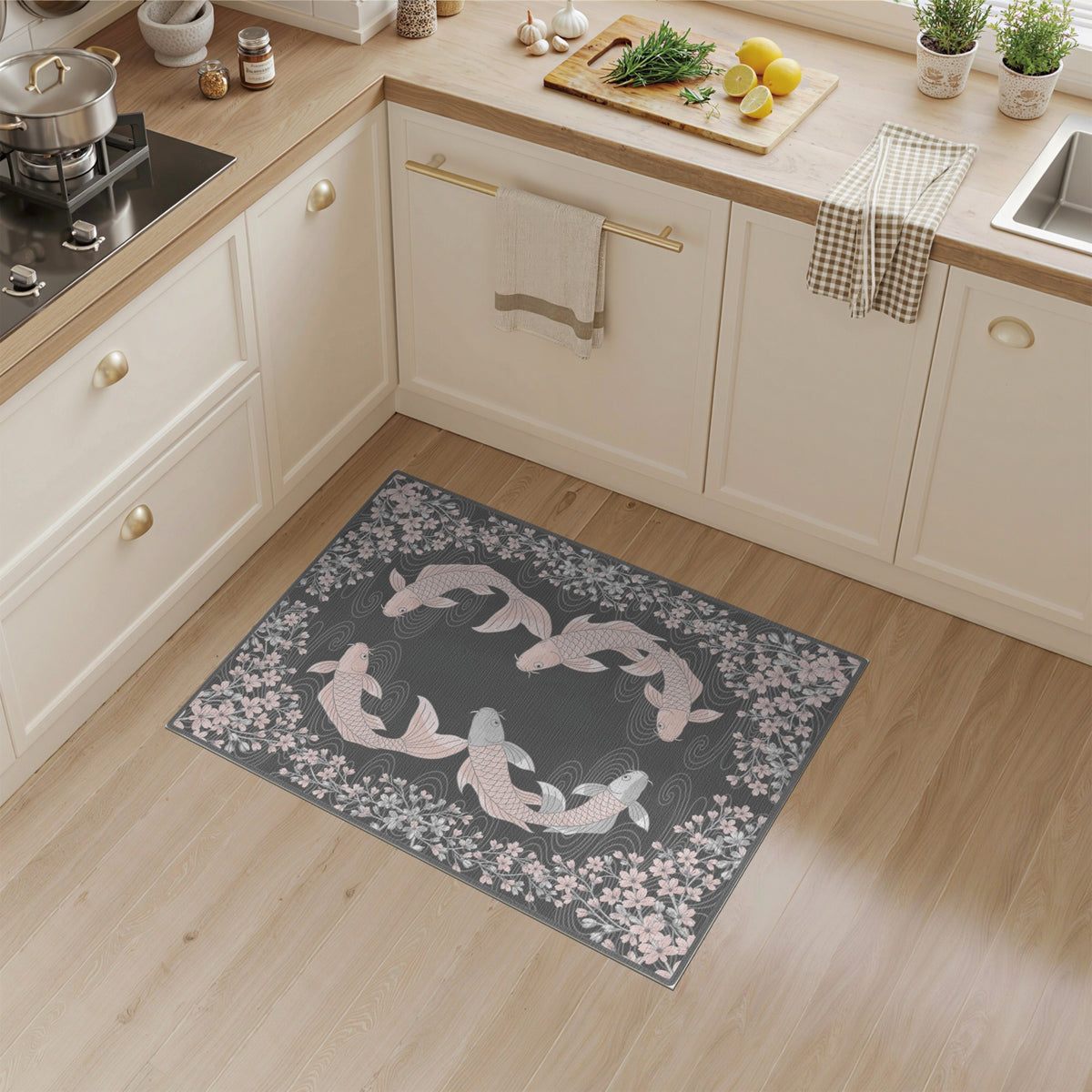Pink Koi Cherry Blossom Area Rug