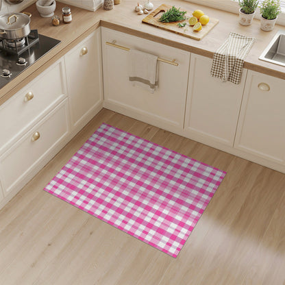 Pink Rustic Farmhouse Pink Gingham Check Washable Area Rug