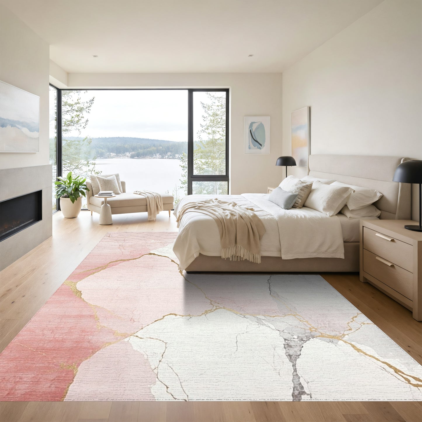 Blush Pink Gray Gold Veined Rug