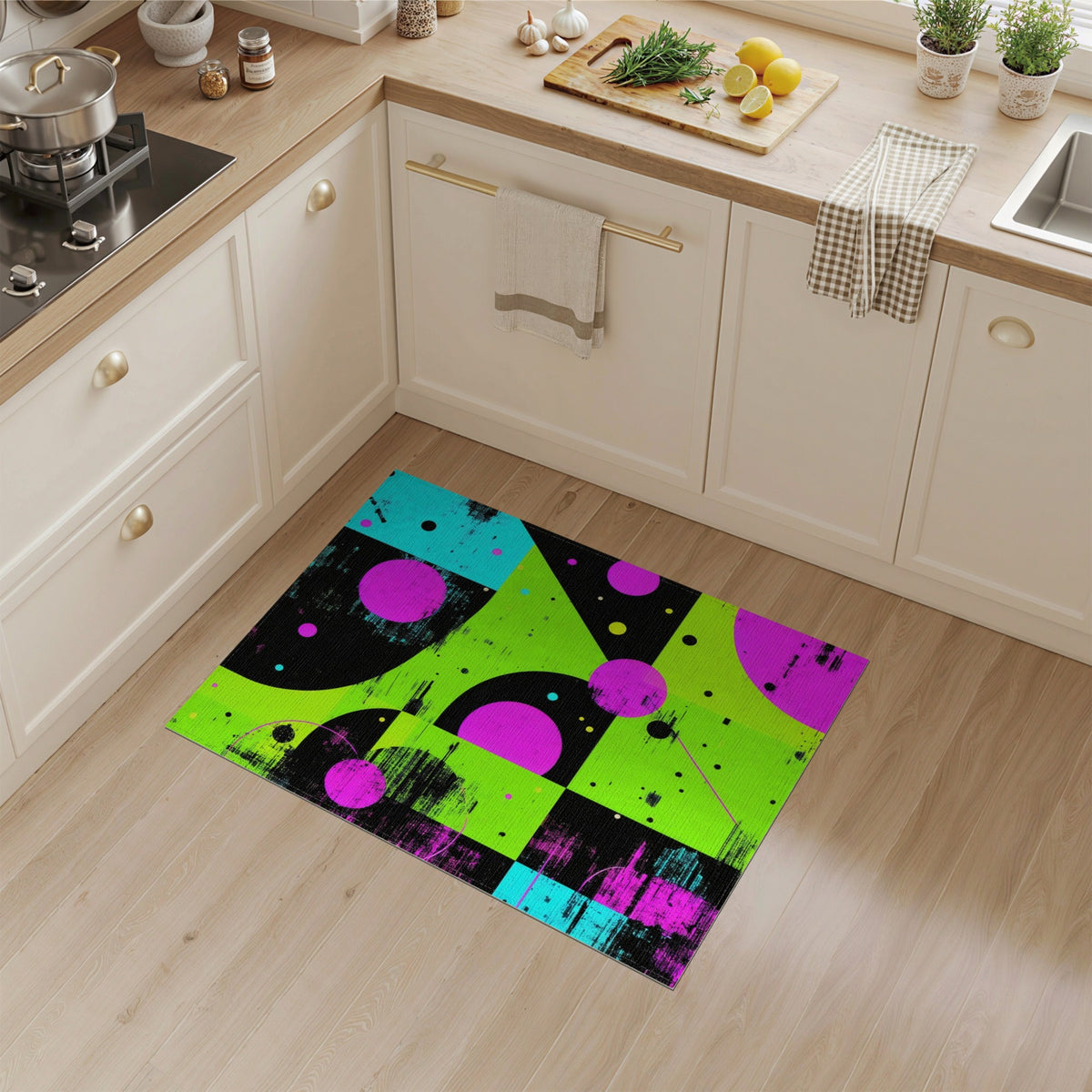 Neon Geometric Circles Area Rug