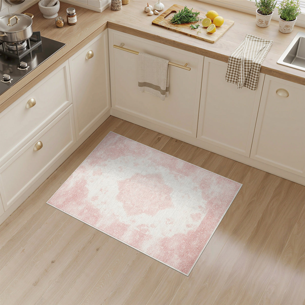 Distressed Vintage Pink Distressed Vintage Medallion Area Rug