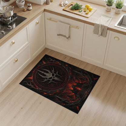 Gothic Red Skull Chain Area Rug