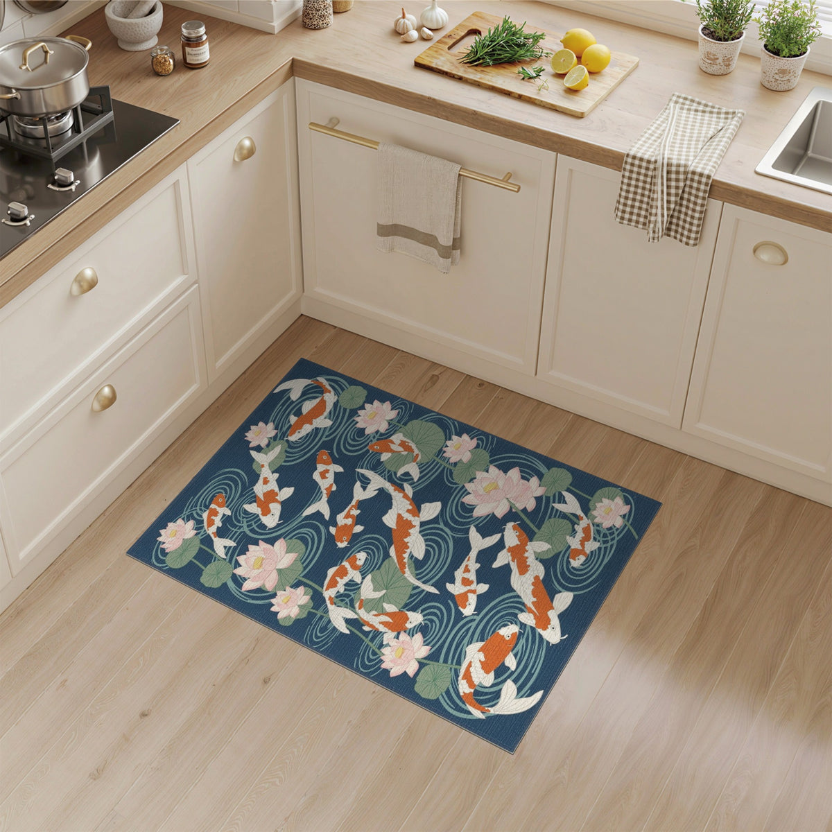 Blue Koi Lotus Pond Area Rug