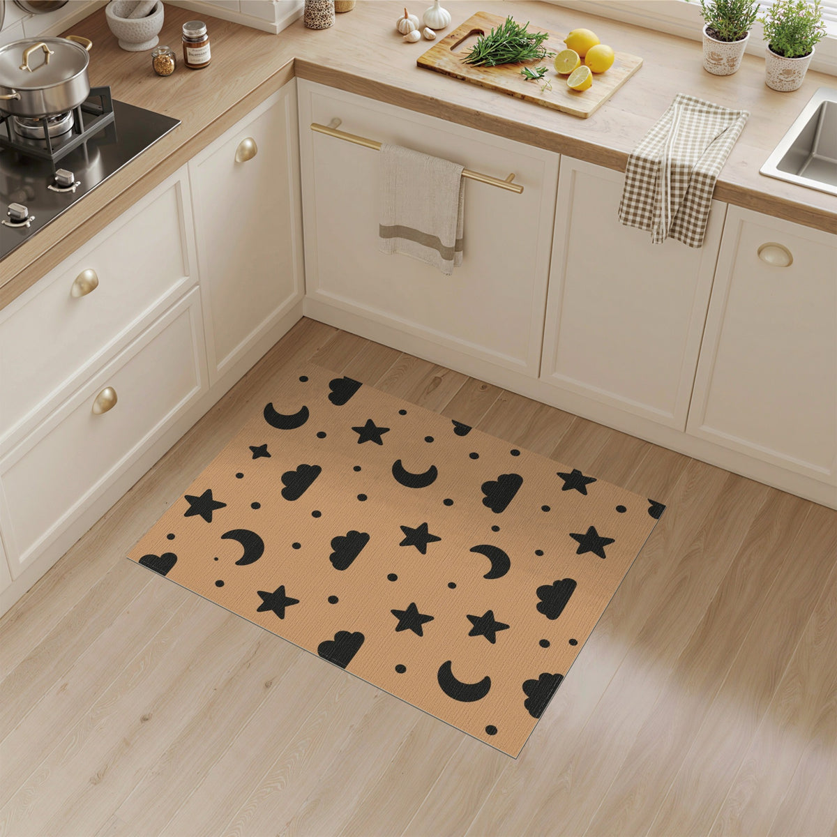 Brown Moon Stars Kids Area Rug