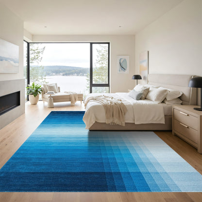 Navy White Ombre Grid Rug