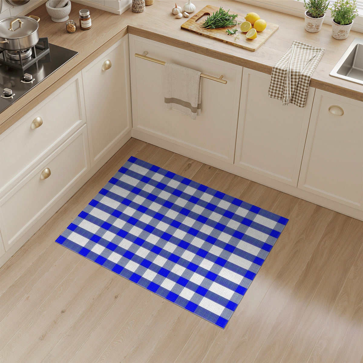 Blue Checkered Washable Geometric Modern Area Rug
