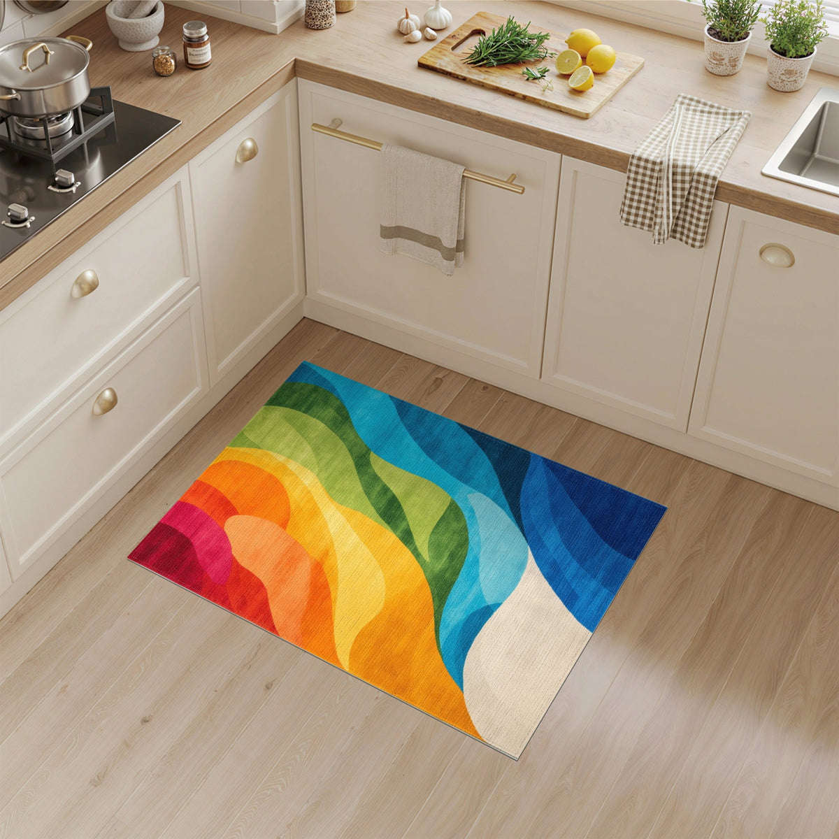 Abstract Area Multi-color and Patterns Vibrant Wave Abstract Area Rug
