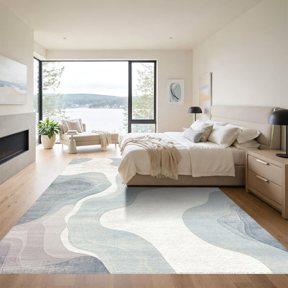 Wavy Blue Gray Fluid Rug