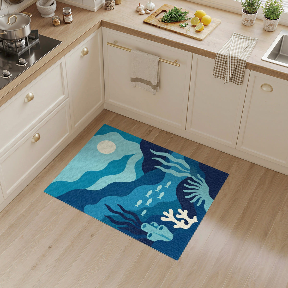 Ocean Waves Coral Reef Area Rug