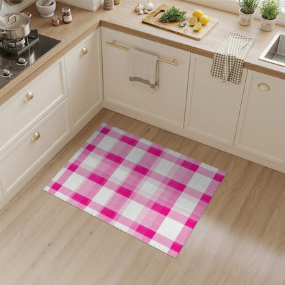 Pink Geometric Modern Pink Gingham Checkered Washable Area Rug