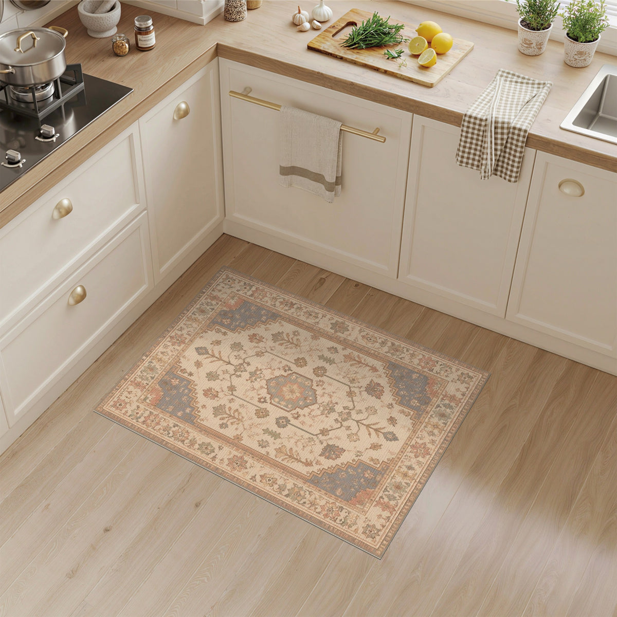Beige Traditional Persian Floral Medallion Area Rug
