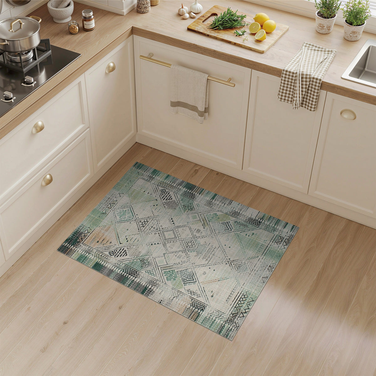 Teal Distressed Tribal Area Rug