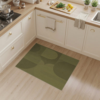 Olive Green Geometric Arcs Area Rug
