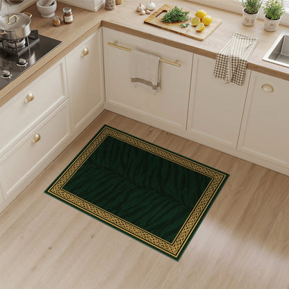 Dark Green Tiger Stripe Area Rug with Gold Border
