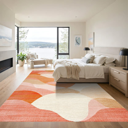 Abstract Coral Layered Waves Rug