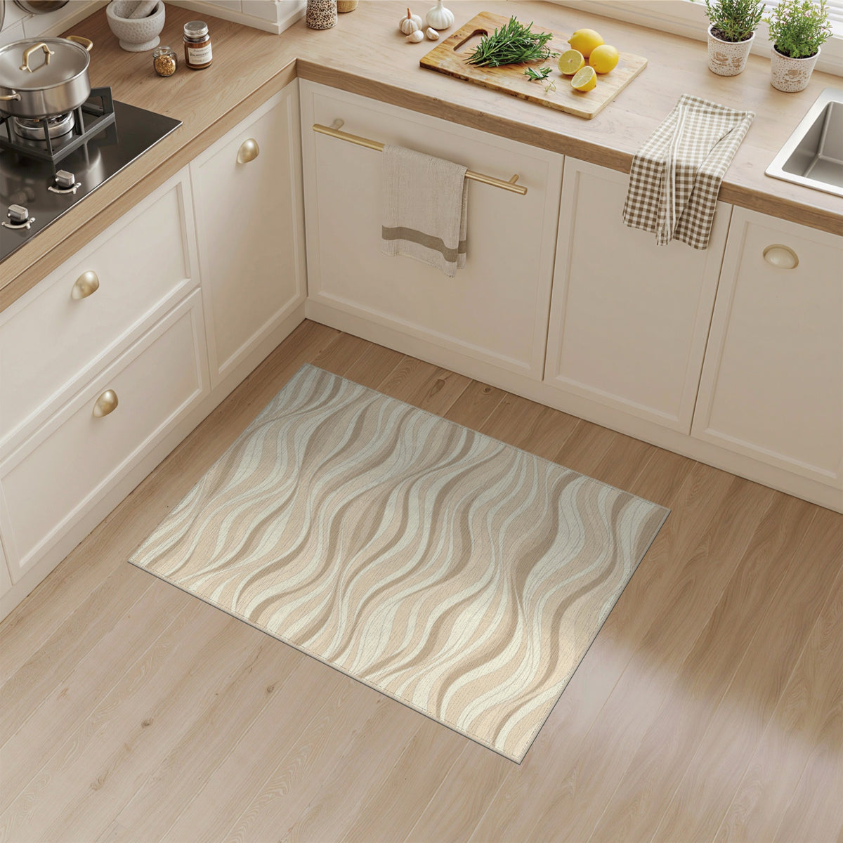 Beige Wavy Abstract Area Rug