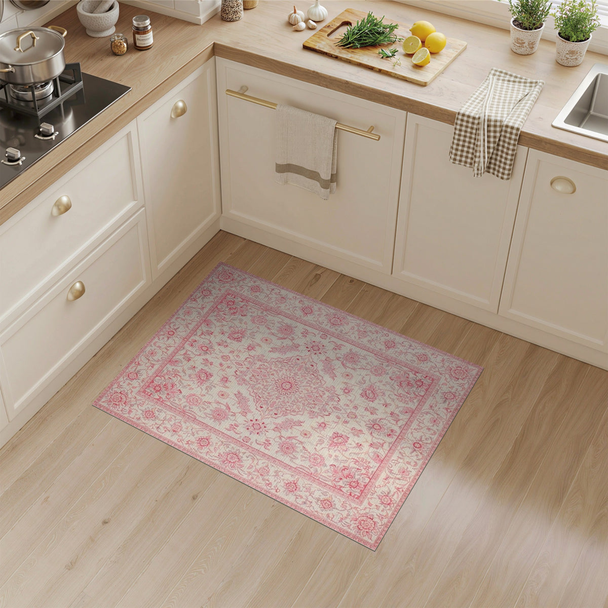 Pink Floral Vintage Area Rug
