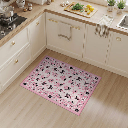 Pink Roses and Bows Floral Area Rug