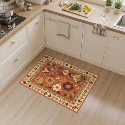 Orange Terracotta Floral Vintage Area Rug