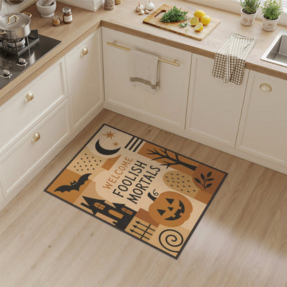 Orange Welcome Foolish Mortals Halloween Area Rug