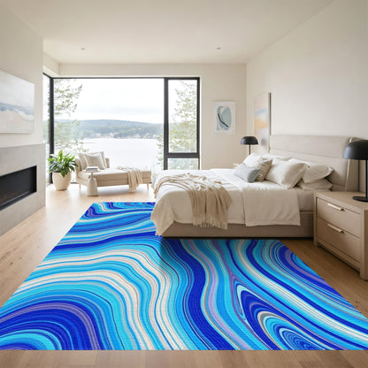 Blue Fluid Marble Swirl Rug