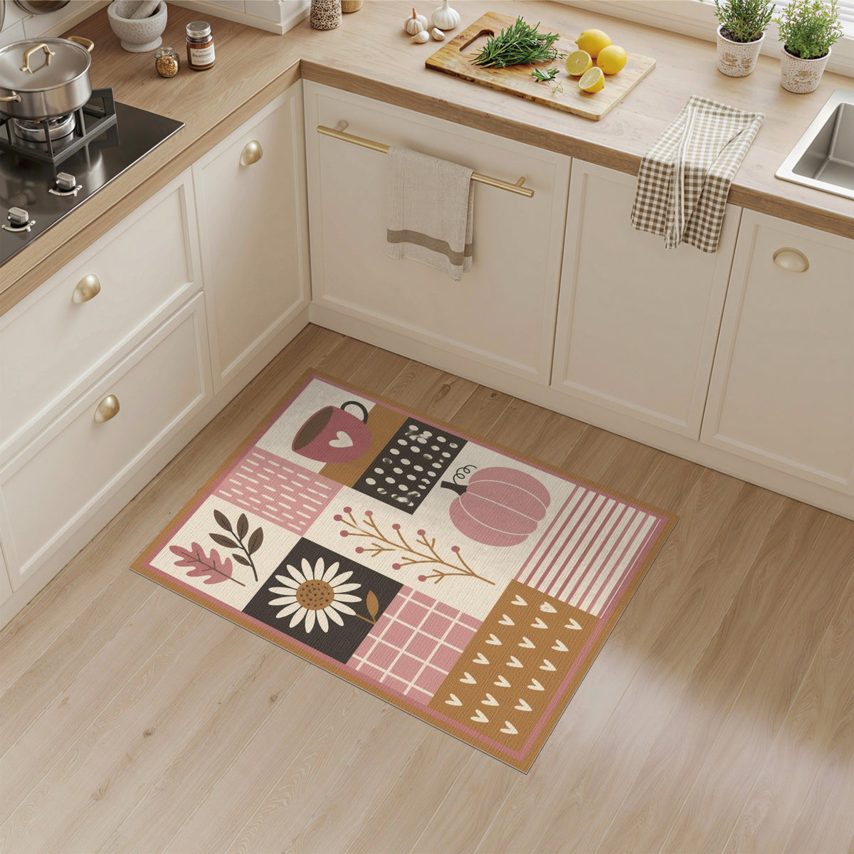 Pink Autumn Patchwork Area Rug