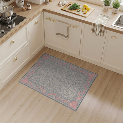 Grey Floral Leaf Medallion Area Rug