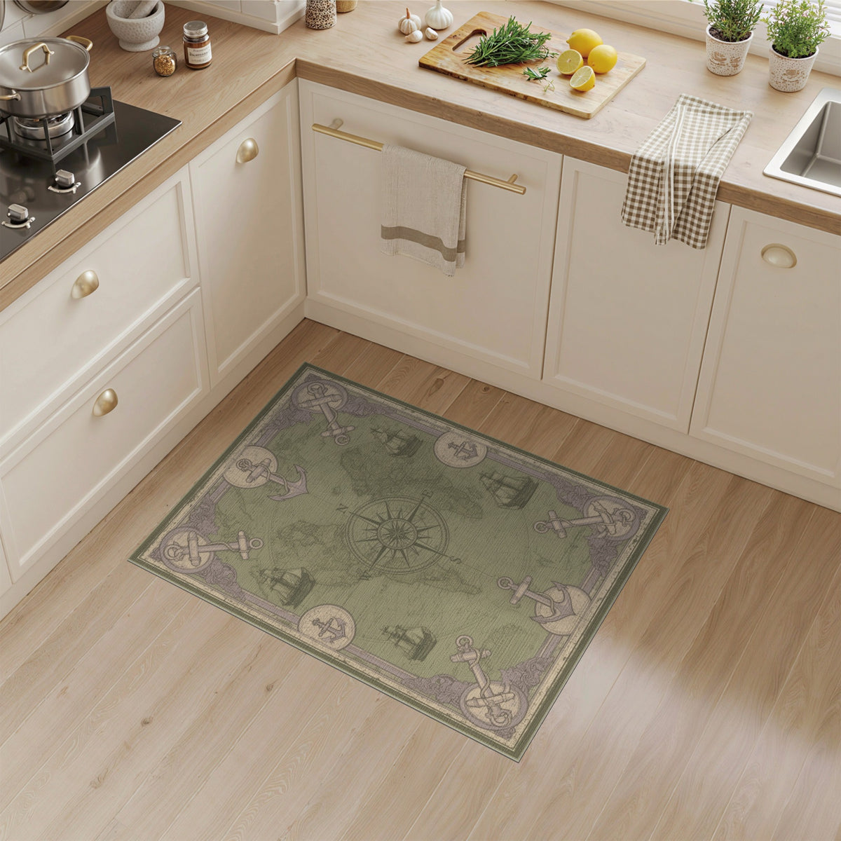 Distressed Nautical World Map Area Rug