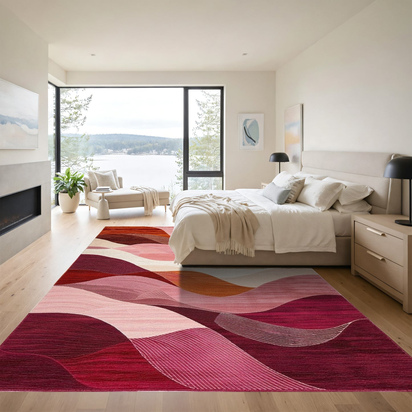 Maroon Pink Peach Wavy Rug