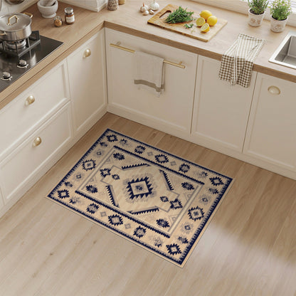 Beige and Neutral Navy Southwestern Geometric Area Rug