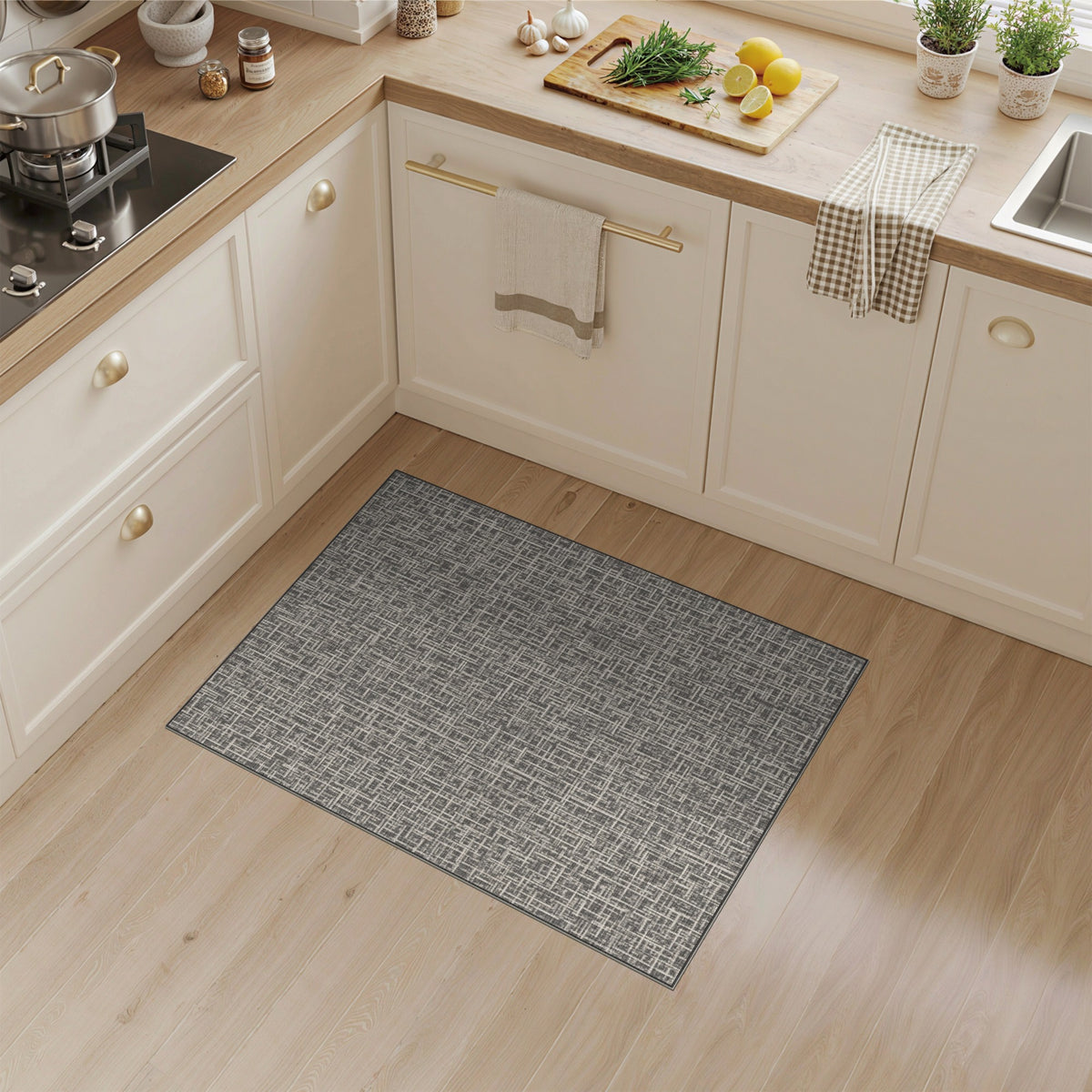 Grey Geometric Washable Geometric Modern Area Rug