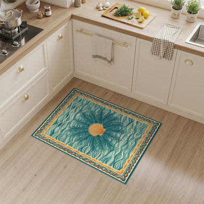 Blue and Teal Coastal Seashell Wave Area Rug