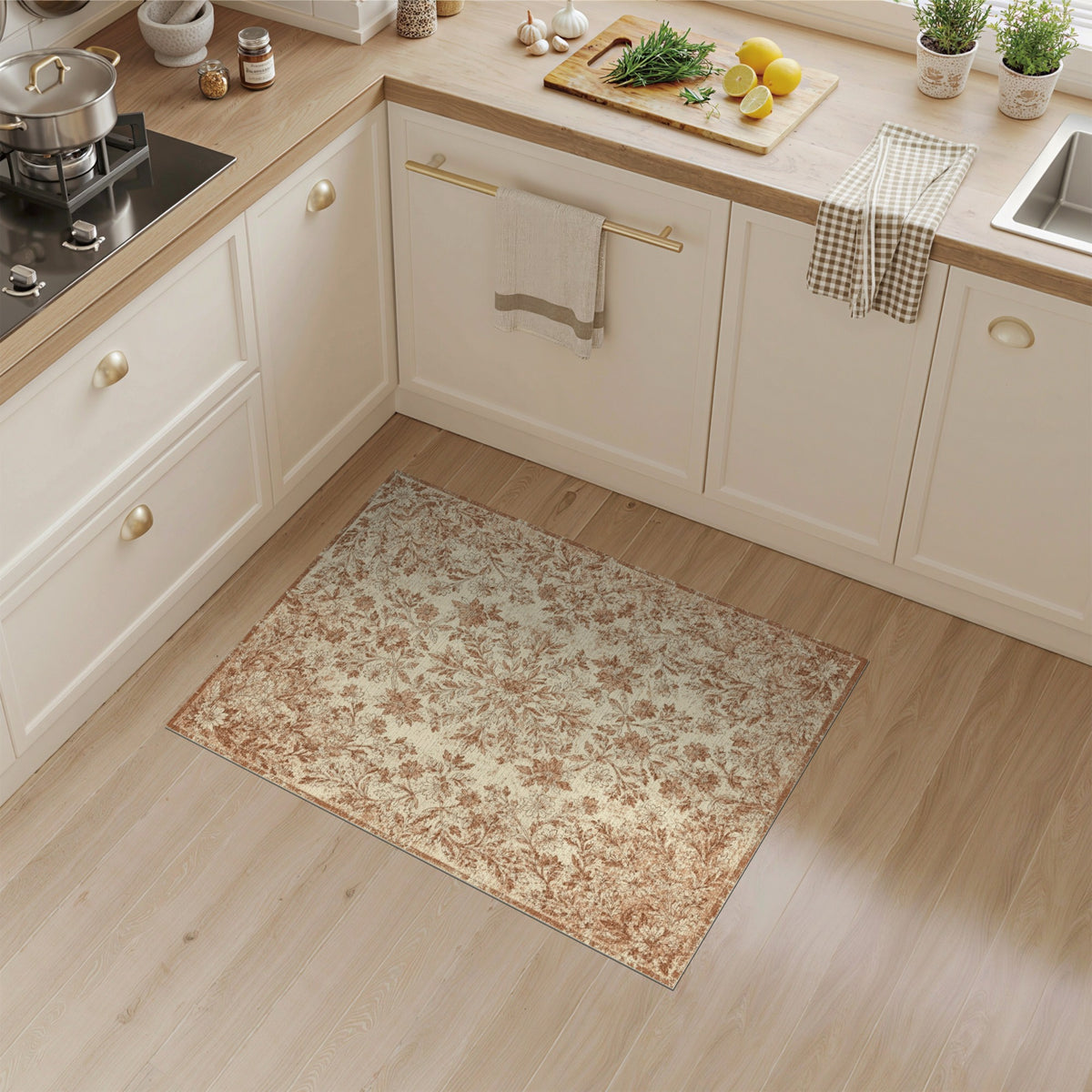 Brown Floral Vintage Distressed Area Rug