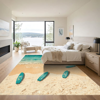 Turquoise Surfboards Beach Waves Rug