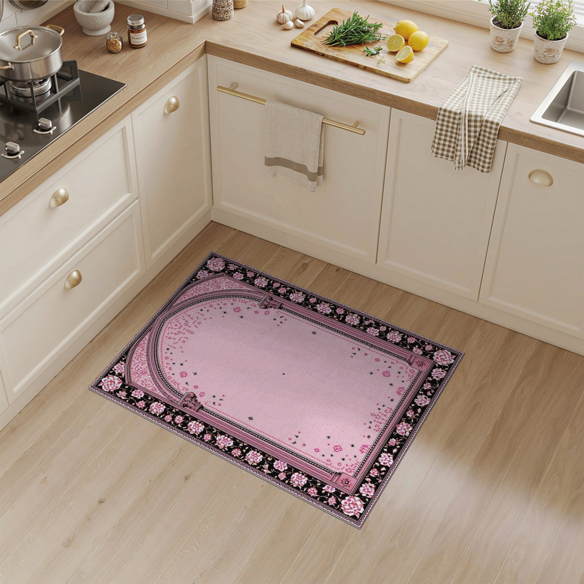 Pink Floral Arch Vintage Area Rug