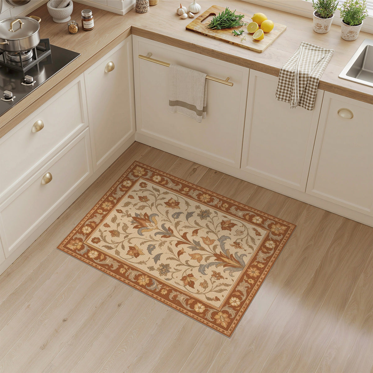 Brown Floral Vintage Area Rug