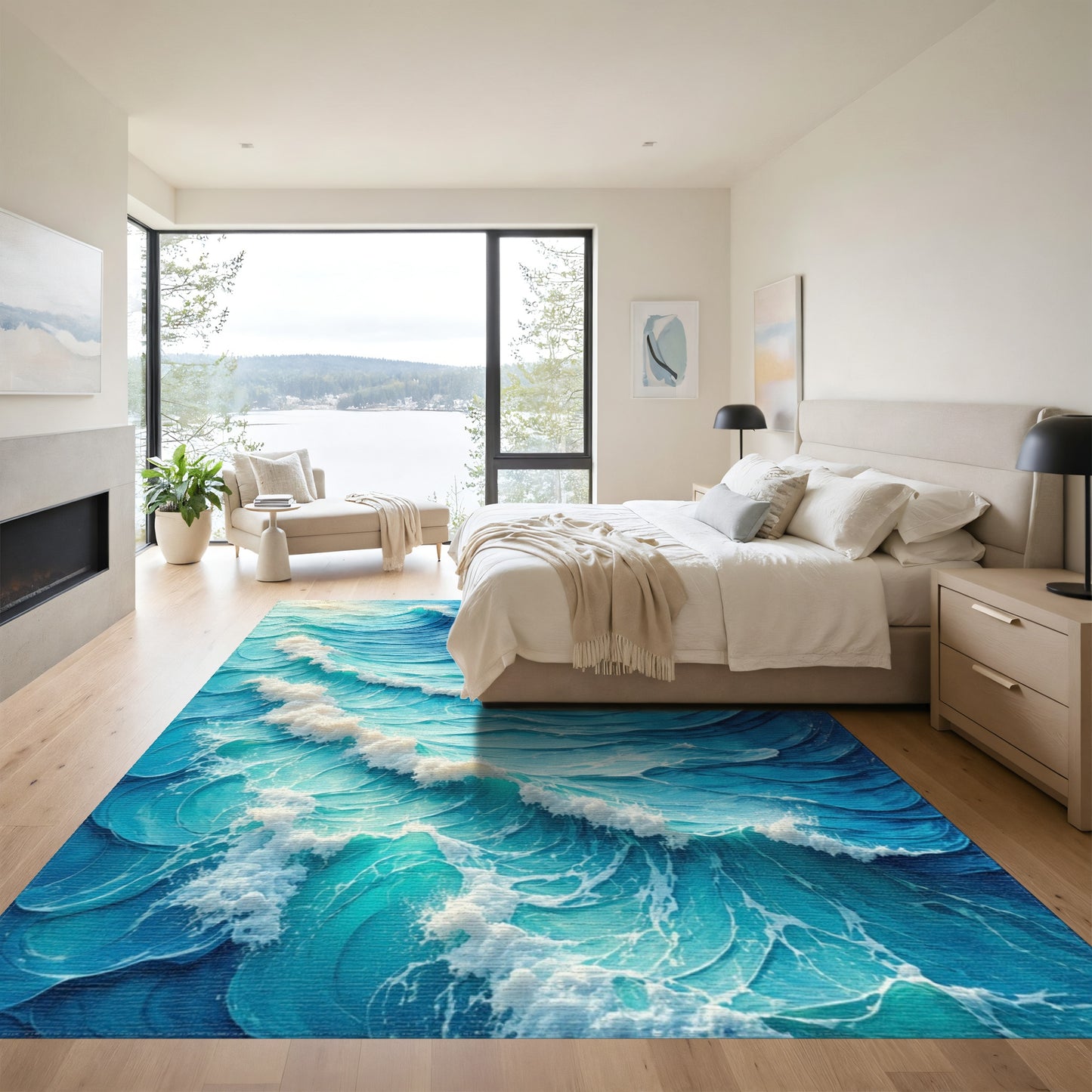 Vibrant Blue Crashing Waves Rug