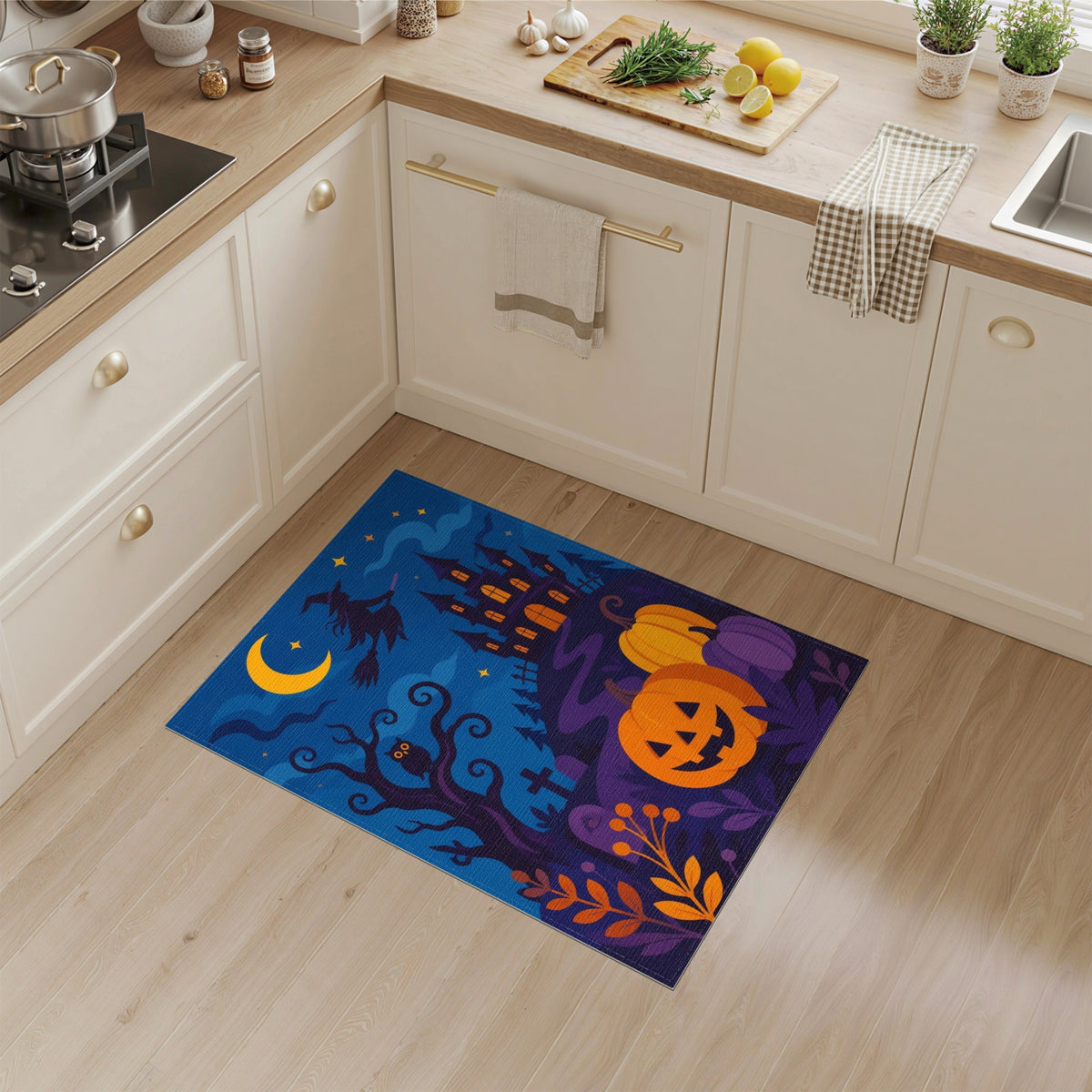 Halloween Witch Castle Pumpkin Area Rug