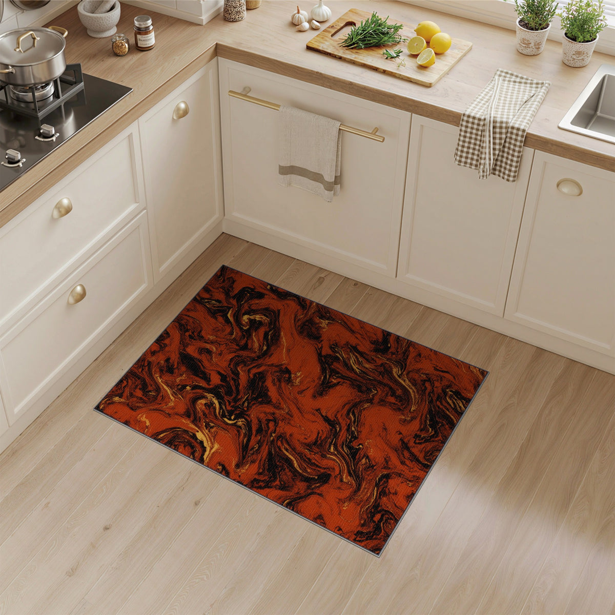 Red Marble Swirl Abstract Area Rug