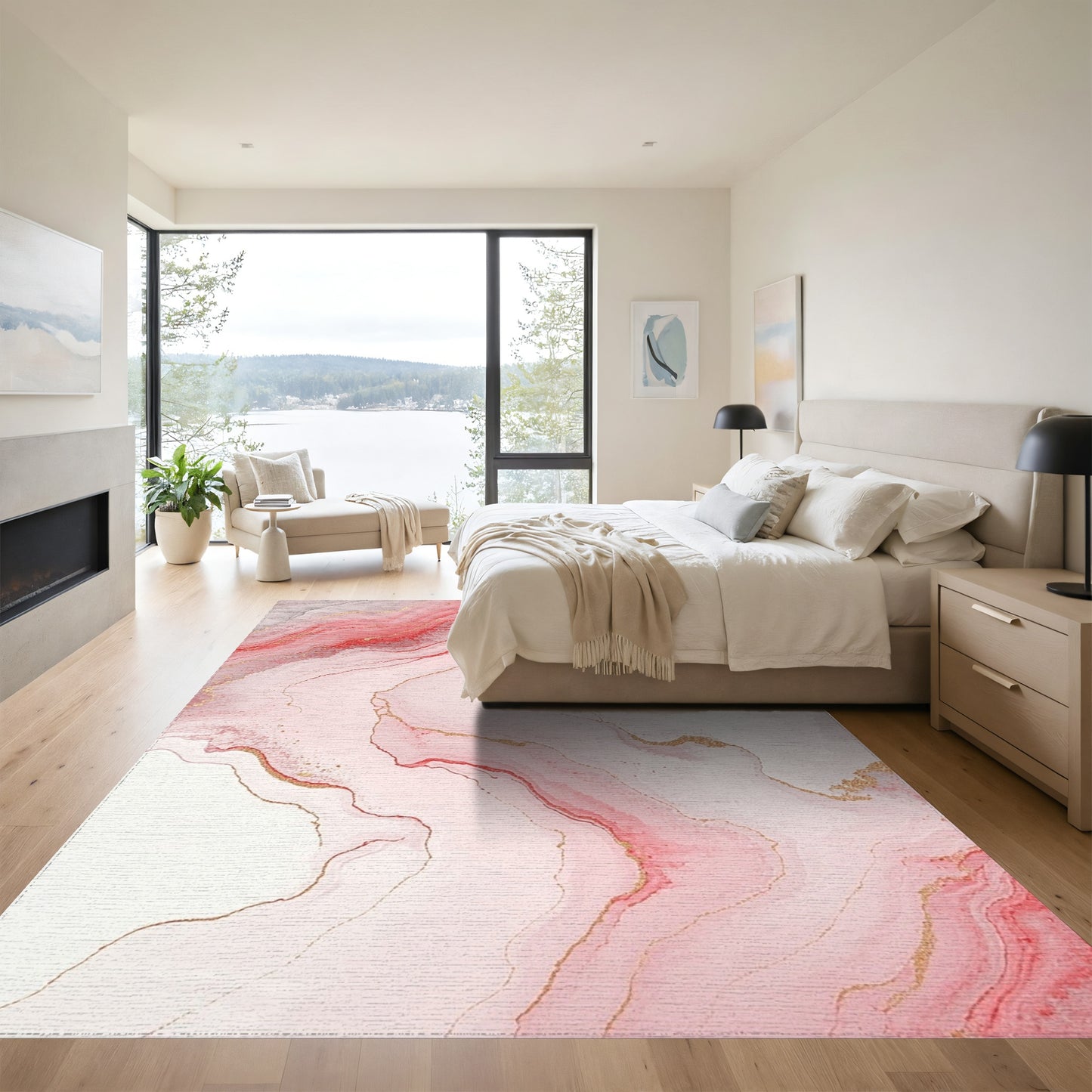 Pink Gold Veined Marble Rug