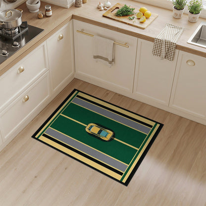 Yellow Car Green Geometric Area Rug
