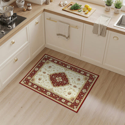 Red Persian Floral Area Rug with Ivory Center