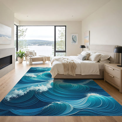 Dynamic Teal Wave Rug