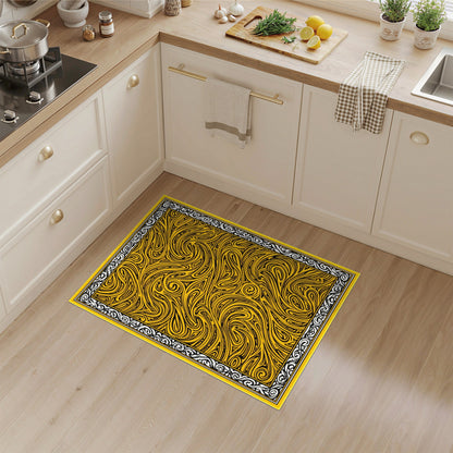 Bold Yellow Swirl Abstract Area Rug