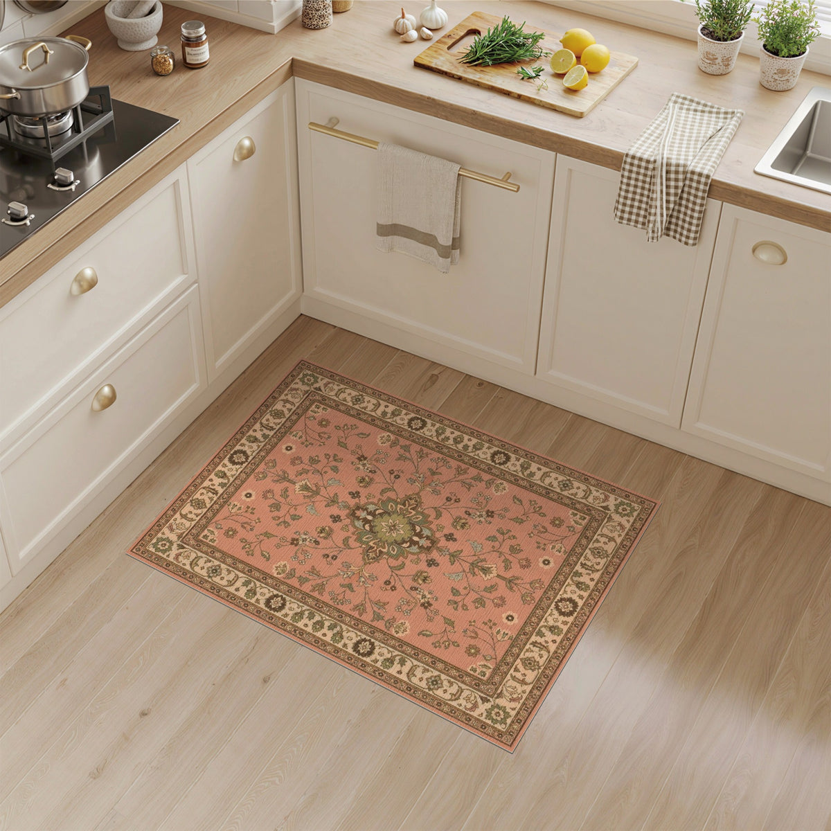 Pink Floral Vintage Medallion Rug